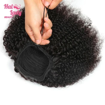 Афро-кудрявый конский хвост на завязках из человеческих волос для наращивания, зажим для конского хвоста в шиньоне для чернокожей женщины Темно-коричневый бразильский Реми