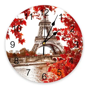 Часы с изображением башни из красного кленового листа, Настенные часы для домашнего декора, Современная кухня, спальня, Декор для гостиной, Настенные часы