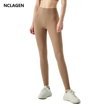 Женские брюки для йоги NCLAGEN с высокой талией, летние спортивные Леггинсы с подтяжкой бедер, Нейлоновые колготки для фитнеса Naked Feel, тренировочные штаны для спортзала