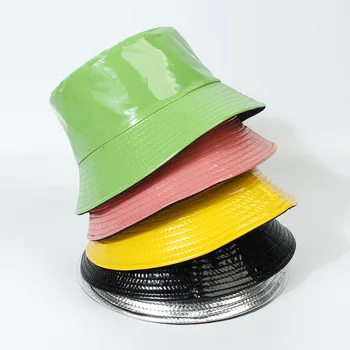2023 Новая Солнцезащитная шляпа в корейском стиле, Яркие Кожаные Шляпы-ведра, женские Уличные хип-хоп Кепки, Серебристо-золотая Простая кепка для вечеринки, Клубная шапка