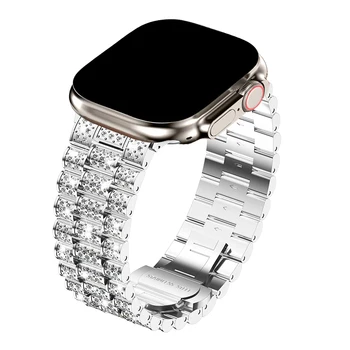 Блестящий Бриллиантовый Ремешок для Apple Watch 8 7 Band 41 мм 45 мм 49 мм Металлический Браслет iWatch Ultra SE 6 5 4 Correa 44 мм 40 мм 42 мм 38 мм