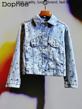 Джинсовая Цветная женская короткая свободная джинсовая куртка в корейском стиле с длинным рукавом, пальто, весна-осень 2023, Новая одежда