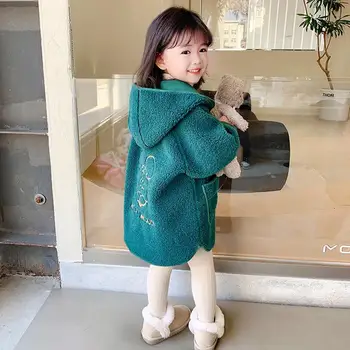 Пальто для девочек Осень-зима 2023, новая детская зимняя одежда в западном стиле, детский топ из овечьей шерсти в корейском стиле, утолщенный