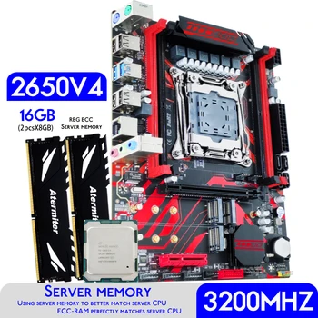 Комплект материнской платы Atermiter X99 D4 с процессором Xeon E5 2650 V4 CPU LGA 2011-3 DDR4 16 ГБ (2 X 8 ГБ) оперативной памяти 3200 МГц REG ECC