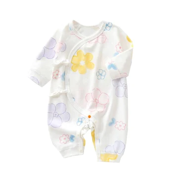 Комбинезон с длинными рукавами для новорожденной девочки с цветочным рисунком, весна-лето, милая детская одежда 0-3 месяцев