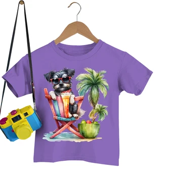 Детские футболки с мультяшными животными, Милый Щенок на пляже, Футболка Y2K, Летняя Приморская одежда с фруктами Для мальчиков, Модные футболки с щенком для девочек