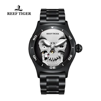 Reef Tiger / RT Мужские спортивные военные часы с циферблатом в виде черепа, автоматические механические мужские часы, водонепроницаемые часы из сапфирового стекла