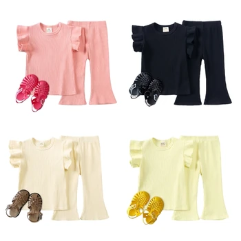 Одежда Для малышей, брюки для маленьких девочек, футболки с короткими рукавами, топы и расклешенные брюки