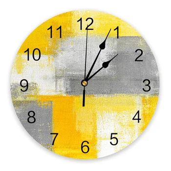 Картина маслом Геометрического желтого цвета, Настенные часы для спальни, Большие Современные Кухонные Обеденные Круглые Настенные часы, Часы для гостиной, Домашний декор