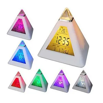 Украшение дома Треугольная пирамида Красочные часы с подсветкой Цифровой будильник Вечный календарь термометр