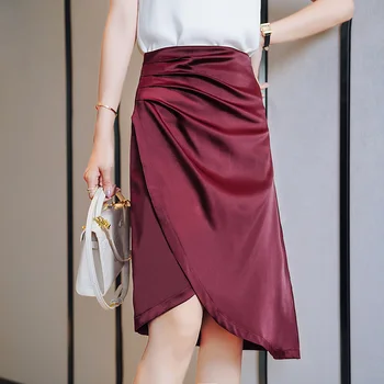 TingYiLi/ весенне-летняя атласная юбка нерегулярной формы, женская элегантная юбка с запахом, офисная юбка-карандаш длиной до колен, женская юбка-карандаш.