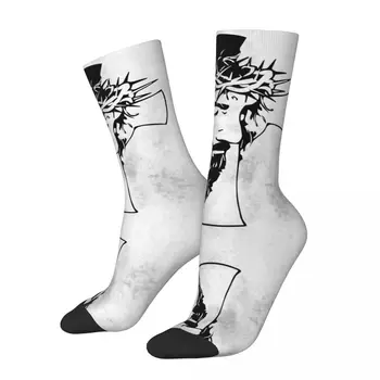 Хип-хоп Ретро, христианский крест, Сумасшедшие мужские компрессионные носки Унисекс с рисунком Иисуса Харадзюку, Забавная новинка, носок Happy Crew