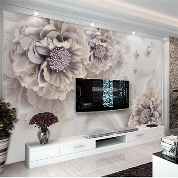 wellyu Customized large wall painter with atmosphere peony трехмерные украшения для тела flower TV background wall