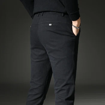 2023 Новые хлопчатобумажные эластичные повседневные брюки, мужские прямые плотные деловые повседневные брюки