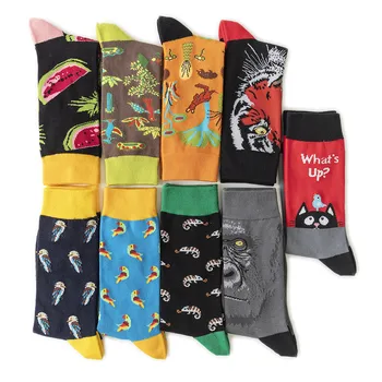Модные хлопковые носки-тюбики унисекс с фруктами, фруктовый узор, Тигр, орангутанг, цветок и птица, индивидуальное животное, пара спортивных развлечений