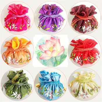 Оптовая продажа 5ШТ китайских шелковых сумок ручной работы разных цветов, Портмоне, Подарочные ювелирные сумки, чехлы