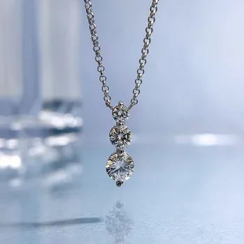 2023 Новое серебряное ожерелье S925 с прямым бриллиантом и подвеской из трех камней для женщин Европы и Америки