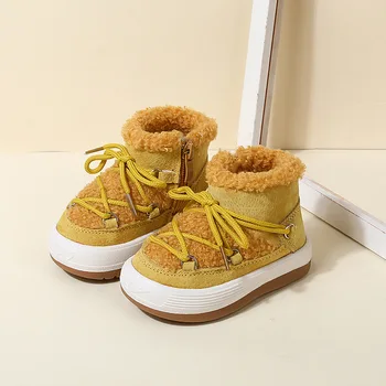 Зимние детские ботинки от 1 до 3 лет, теплые плюшевые кроссовки на резиновой подошве для малышей, Детская обувь, Модные ботинки для маленьких мальчиков и девочек