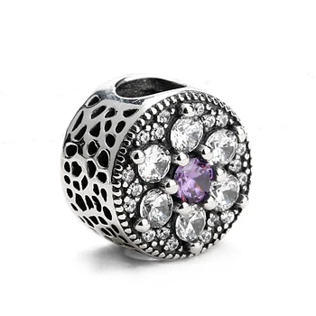 Незабудка из стерлингового серебра 925 пробы с фиолетовыми и прозрачными фианитами, подходит к оригинальному серебряному браслету с подвесками, женским модным украшениям