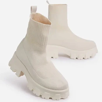 Женские ботинки, белые ботинки на платформе, зимние осенние носки Botas Femininas, ботильоны на платформе, женские туфли на каблуке Botines Mujer