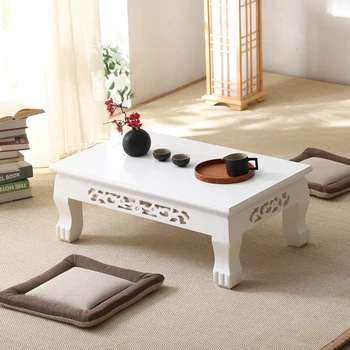 Деревянный Стоящий Белый Приставной столик Узкий Садовый Дизайн Журнальный столик для домашнего пола в стиле Ретро Минималистский Диван Мебель для гостиной