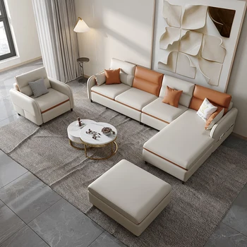 Гостиная небольшой семейный диван в итальянском стиле простой современный легкий роскошный тканевый красный комбинированный набор мебели