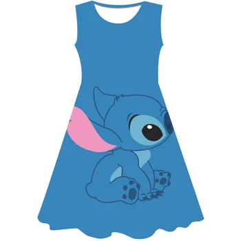 Платье принцессы с вышивкой для девочек, детские летние платья с короткими рукавами из мультфильма Disney Stitch 3D, платье для вечеринки по случаю дня рождения, одежда без рукавов