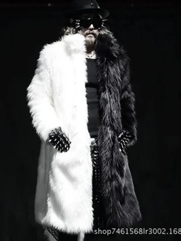 Мужская шуба из искусственного меха Зимняя Толстая пушистая теплая верхняя одежда с длинным рукавом Роскошная меховая Длинная куртка Черно-Белые куртки Bontjas Мужские