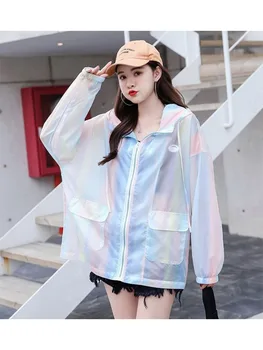 Новая модная Женская солнцезащитная куртка Y2k Rainbow с длинным рукавом, летнее Корейское ультратонкое свободное универсальное дышащее пальто Femme