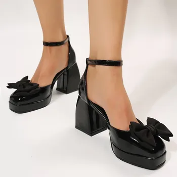 Новые милые туфли для девочек, женские туфли-лодочки Mary Jane, туфли на платформе и высоком каблуке, Совершенно Новое дизайнерское платье с бантом, обувь для косплея в стиле Лолиты