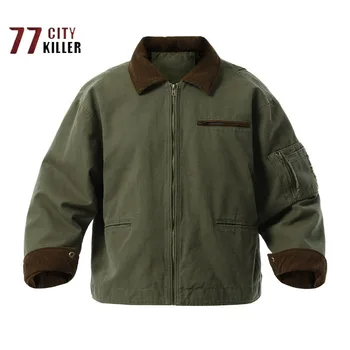 2023 Высококачественная рабочая одежда из чистого хлопка, выстиранная Парка, мужская свободная куртка на молнии с отворотом, Мужская спортивная одежда для спецназа