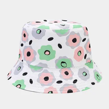 Весенняя хлопковая широкополая шляпа с мультяшным цветочным принтом, шляпа рыбака, солнцезащитная кепка для путешествий на открытом воздухе для мужчин и женщин 164