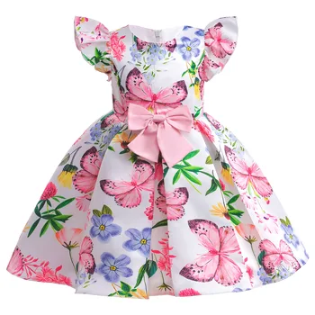 Новое детское праздничное платье принцессы с бабочкой на День рождения для девочек, детские платья с цветочным принтом, верхняя одежда для маленьких девочек 2-10 лет