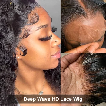 Melodie Real HD 13X6 Парики из человеческих волос на кружеве спереди Невидимый Прозрачный Кудрявый парик с глубокими волнами и фонтаном Virgin Для чернокожей женщины