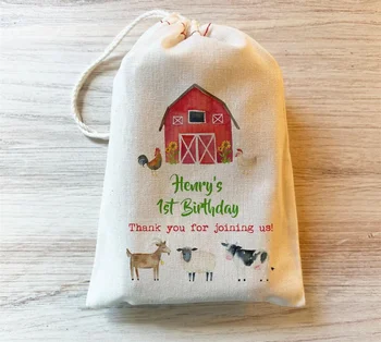 20ШТ Сумка для подарков на день рождения фермы, благодарственная вечеринка для животных на скотном дворе. Персонализированный хлопок на шнурке.