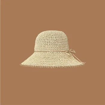 Весенне-Летние Шляпы Для Женщин С Простым Бантом, Женская Бумажно-Соломенная Пляжная Шляпа Ручной Работы С Широкими Полями-Куполом