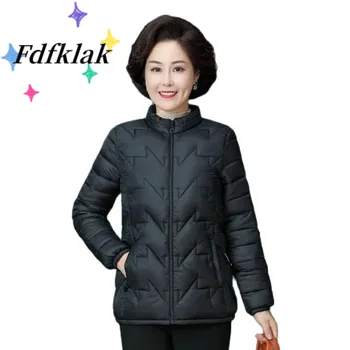 Легкая куртка Fdfklak среднего возраста, женская Базовая однотонная куртка, женское повседневное пальто с длинными рукавами больших размеров, парки, Зимняя одежда