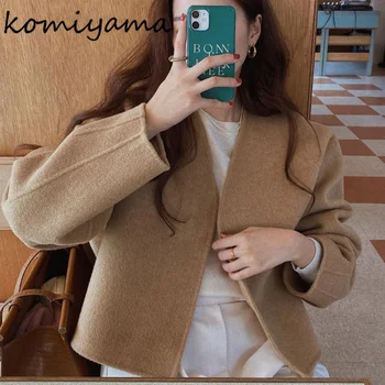 Пальто Komiyama с V-образным вырезом и длинным рукавом, осень-зима, Новые винтажные Элегантные куртки, женская модная повседневная одежда, Теплые наряды