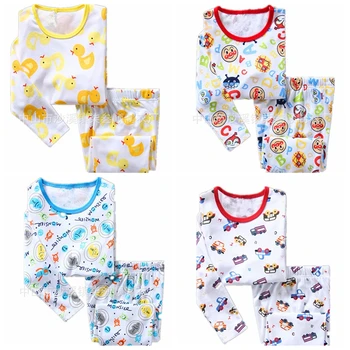Новейшая Домашняя одежда для сна для девочек, хлопчатобумажный пижамный костюм для детей, пижама с длинными рукавами из мультфильмов, Одежда для мальчиков, Повседневный пижамный комплект