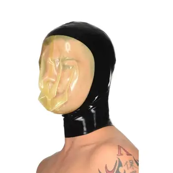 Латексная маска с капюшоном и прозрачным дыхательным мешком, Черная резиновая маска Gummi для косплея