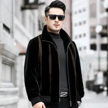 2023 Мужская осенне-зимняя мода, повседневные пальто со стоячим воротником, мужские короткие куртки из натурального меха, мужская теплая верхняя одежда с длинным рукавом