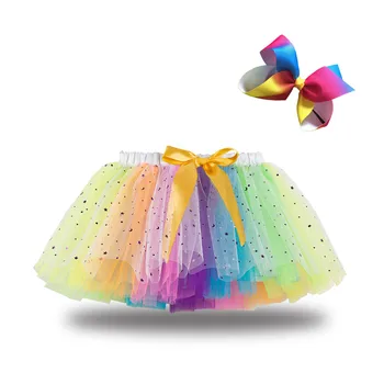 Танцевальный балетный костюм для маленьких девочек с юбкой из радужного тюля и заколкой-бантом
