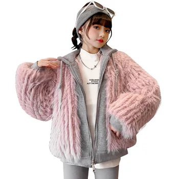 Шуба для девочек, куртка, однотонные пальто для девочек, детская толстая теплая детская куртка, Зимняя детская одежда 6 8 10 12 14
