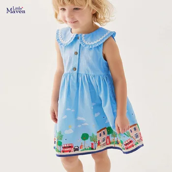 Little maven/ платье без рукавов для девочек 2023, детское летнее платье с принтом 