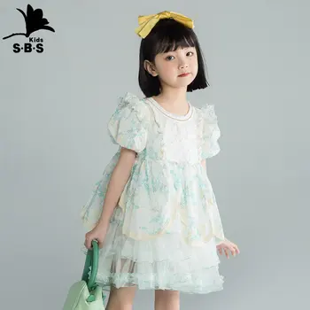 2023 детская одежда Юбка принцессы в стиле Лолиты с рукавами-пузырями платье с цветочным рисунком для девочек