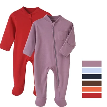 Одежда для новорожденных из 100 хлопка, однотонный комбинезон, комбинезон на молнии для мальчиков и девочек, нижняя рубашка с длинными рукавами, комбинезон