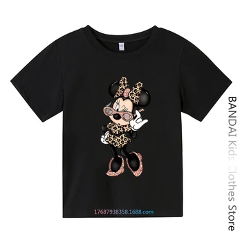 Хлопковая футболка Disney с Минни Маус, детская летняя повседневная футболка с короткими рукавами с героями мультфильмов, одежда для мальчиков, одежда для девочек
