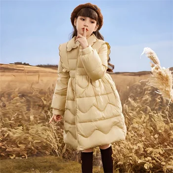 Пуховая хлопковая куртка для девочек, зимние парки, зимний комбинезон, милое длинное пальто для девочек, теплая одежда для детей 4-3 лет
