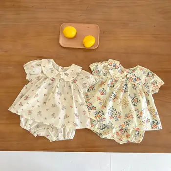 Комплект Одежды для сестры для новорожденных девочек, хлопковая рубашка с короткими рукавами и принтом + штаны для летней детской одежды