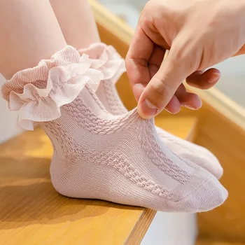 Новые носки для маленьких девочек, детские кружевные носки-пачки с оборками для девочек, хлопковые носки принцессы для танцев, однотонные носки до щиколотки с цветами и оборками